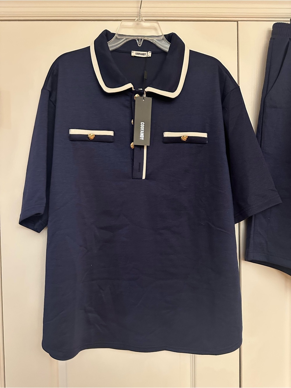 COOFANDY Navy Polo Short Set with White Trim